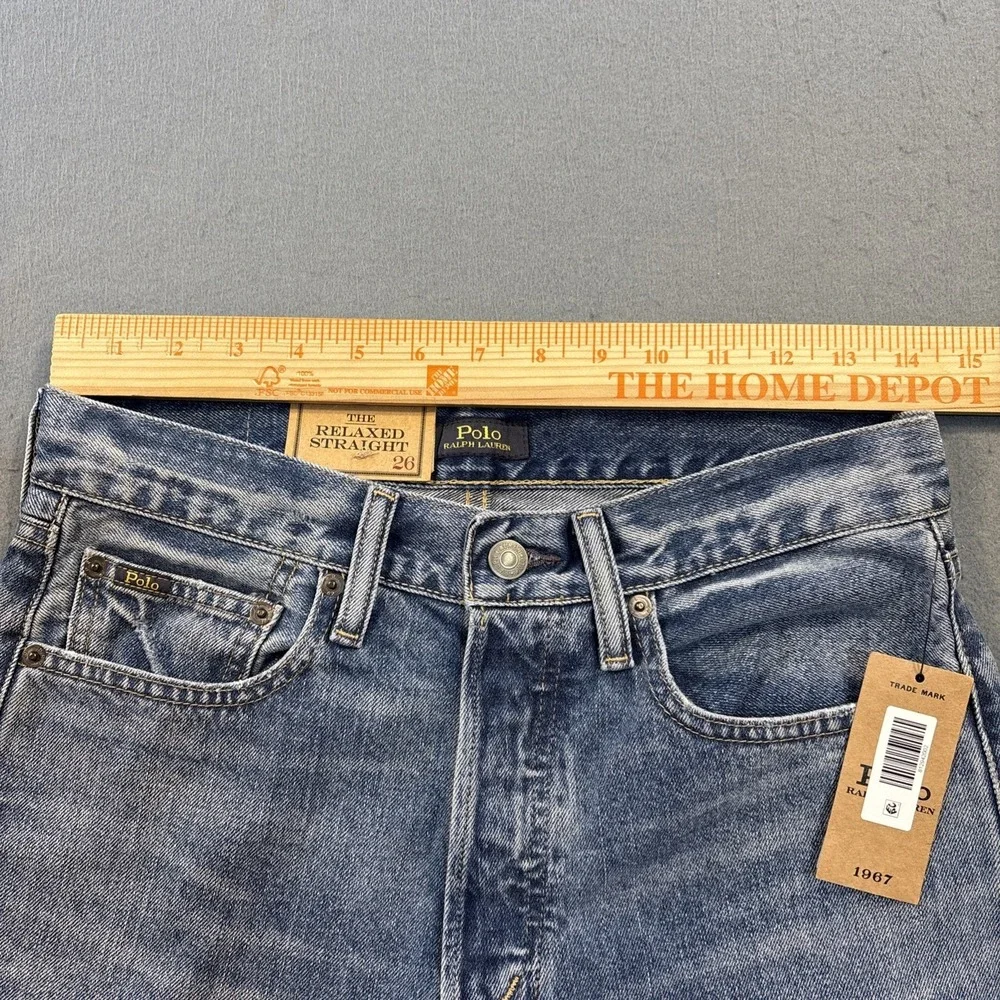 Polo Ralph Lauren Jeans Men 26x30  BLUE Relaxed Straight Patches Distressed NWT